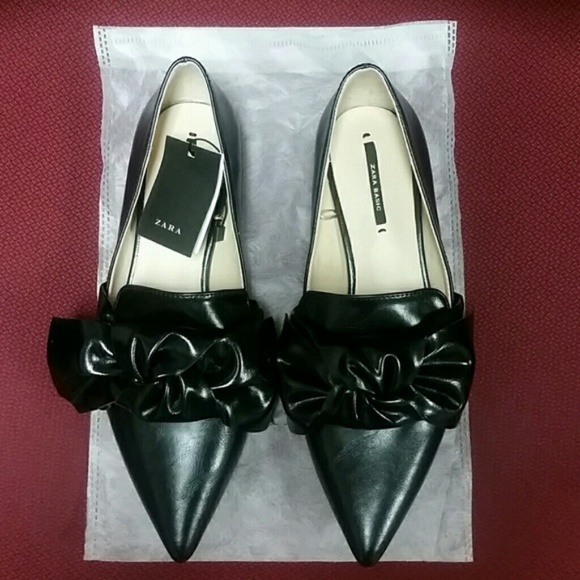 Zara flat shoes with bow detail black US 6 - Picture 7 of 7